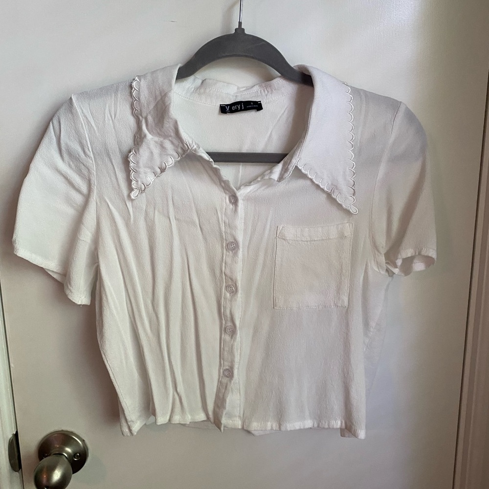 White Button-Up Crop Top